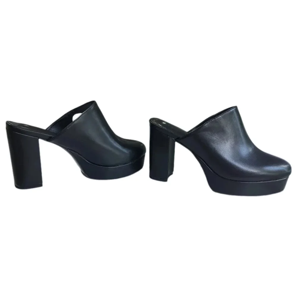 

DIZHUANG Модные женские туфли на высоком каблуке. Высота каблука около 11 см. Черные кожаные тапочки. Тапочки с закрытым носком. РАЗМЕРЫ 34-46.