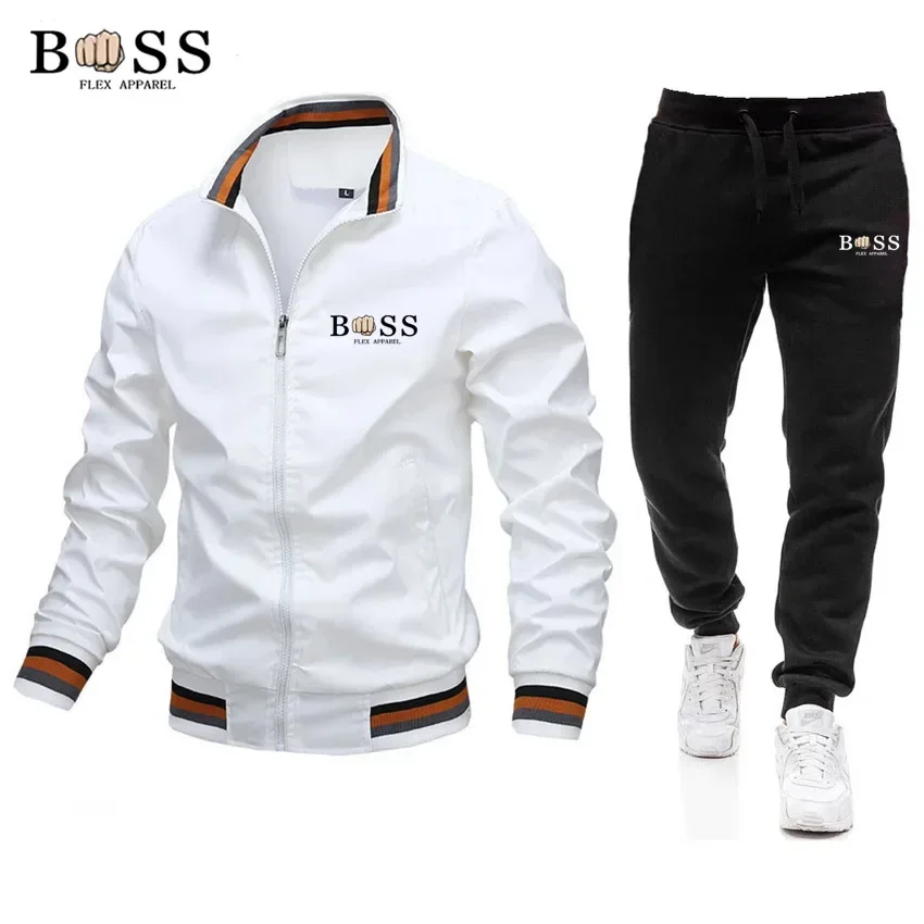 Conjunto de chaqueta y pantalones de chándal para hombre, chaqueta Bomber de alta calidad, abrigo deportivo informal de béisbol con cuello