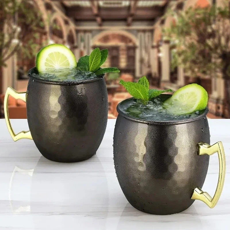 

2024 New Moscow Mule Mug Hammered Copper Plated Stainless Steel Cocktail Wine Cup for Coffee Bar Tools Drinkware