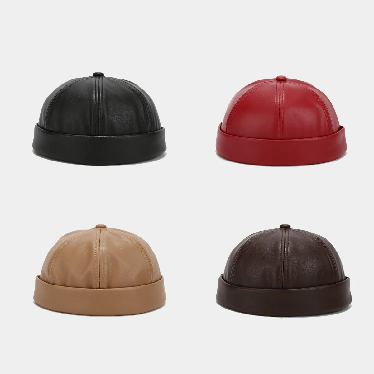 Solid Color PU Leather Landlord Hat Men Women Simplicity Retro Melon Skin Caps Autumn Winter Adjustable Docker Hat Fashionable