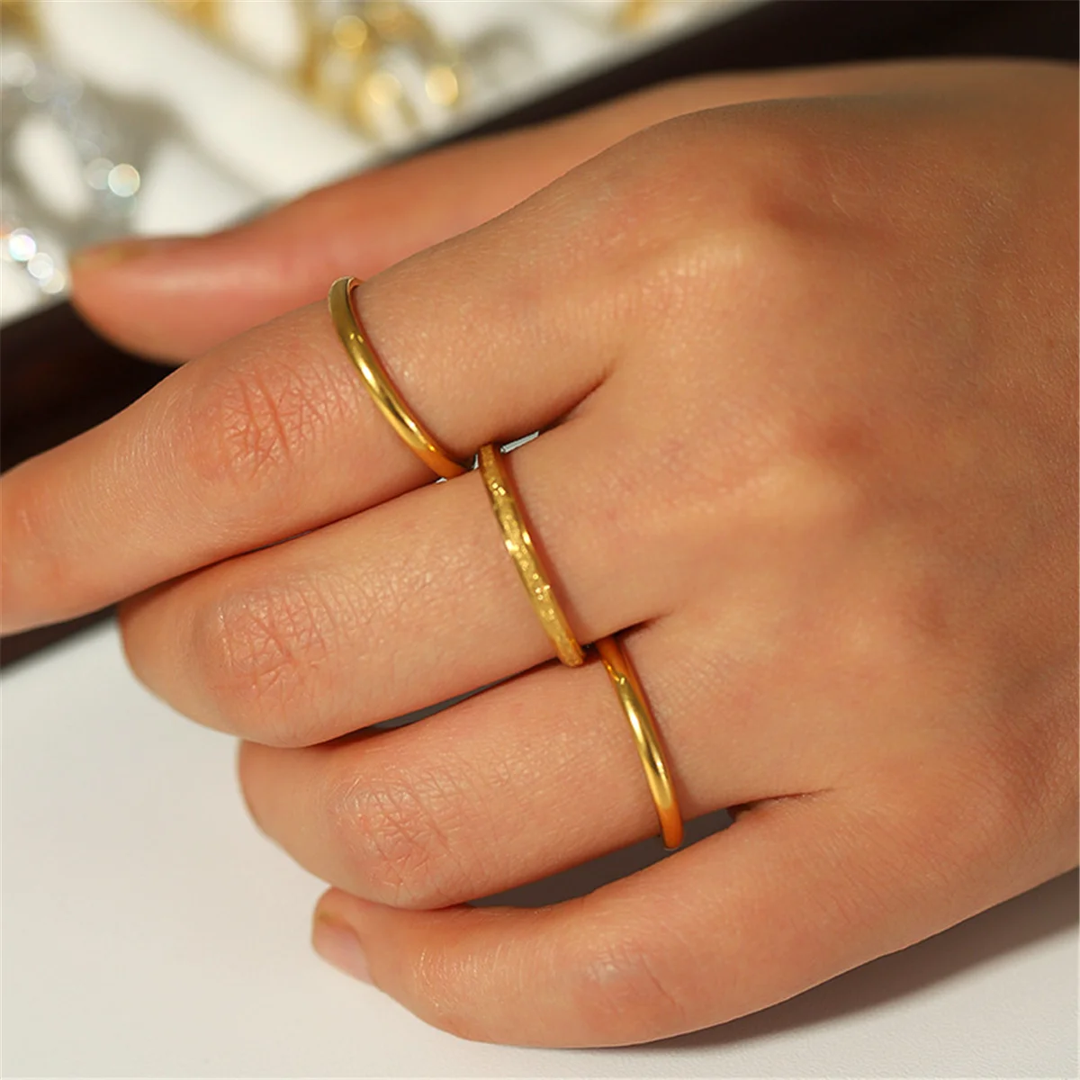 3Pcs/set Vintage 18K Gold Plated Stainless steel Rings for Women Fashion Jewelry Gift Simple Ring