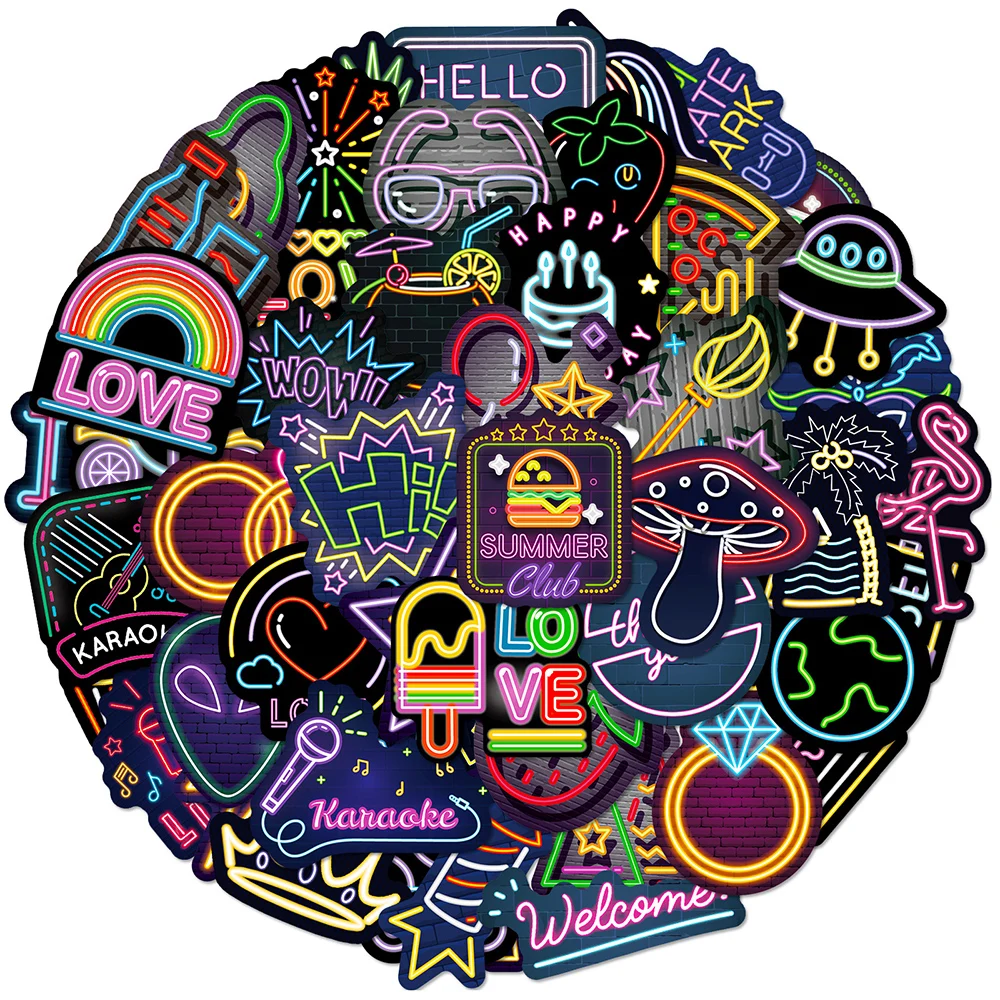 10/30/50pcs Neon Style Cartoon Stickers Aesthetic Graffiti Laptop Skateboard Phone Case Waterproof Cool Decoration Sticker Pack