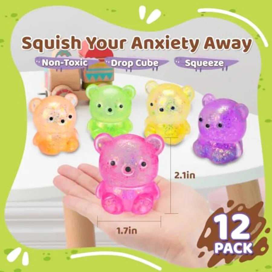 12Pack Fidget Toys Squishy Cute Bear Squeeze Ball, Bulk Squishy Fidget Squeeze Play Toys Pull Stretch Classroom Prize Party Fav view 2