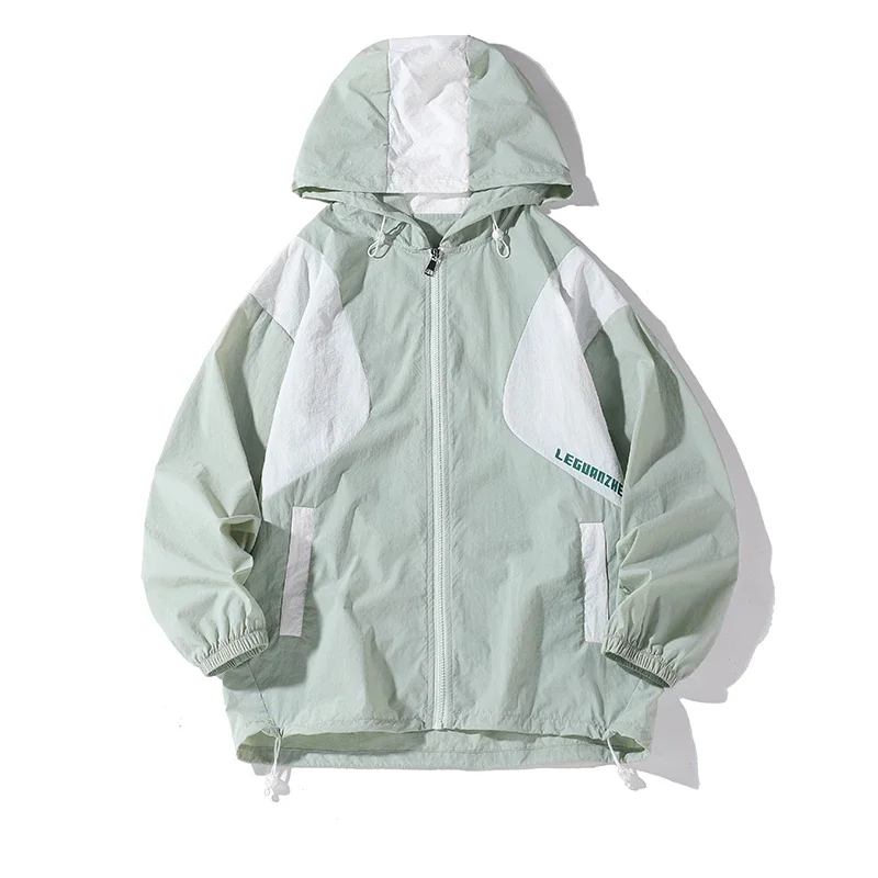 Hip Hop Men Jackets High Streetwear Patchwork Color Windbreaker Coats Thin Fashion College Outwear