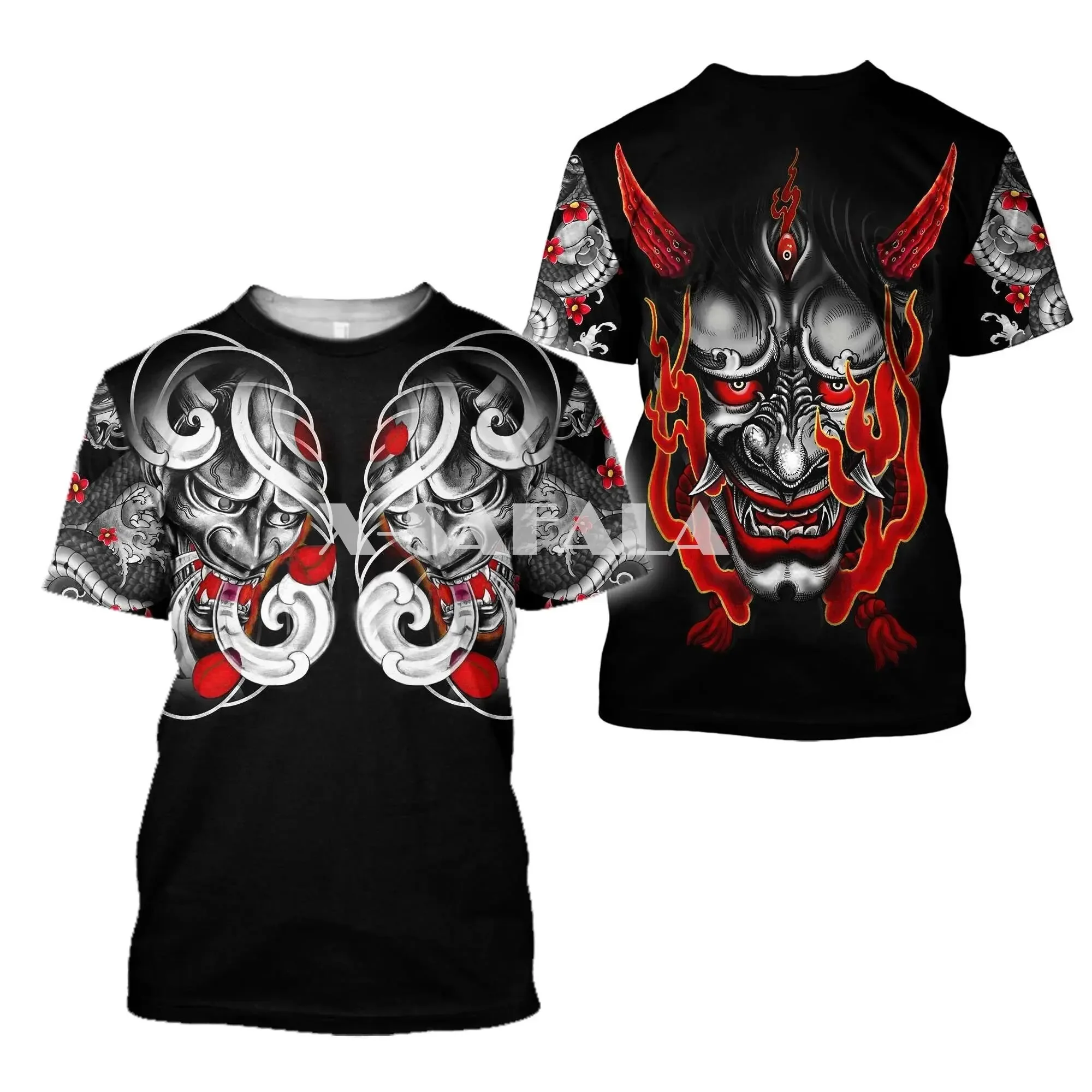 Fashion Men's T-shirt Samurai Tattoo 3D Printing Men's Short Sleeve Summer Street Casual T-shirt Oversized Men's T-shirt