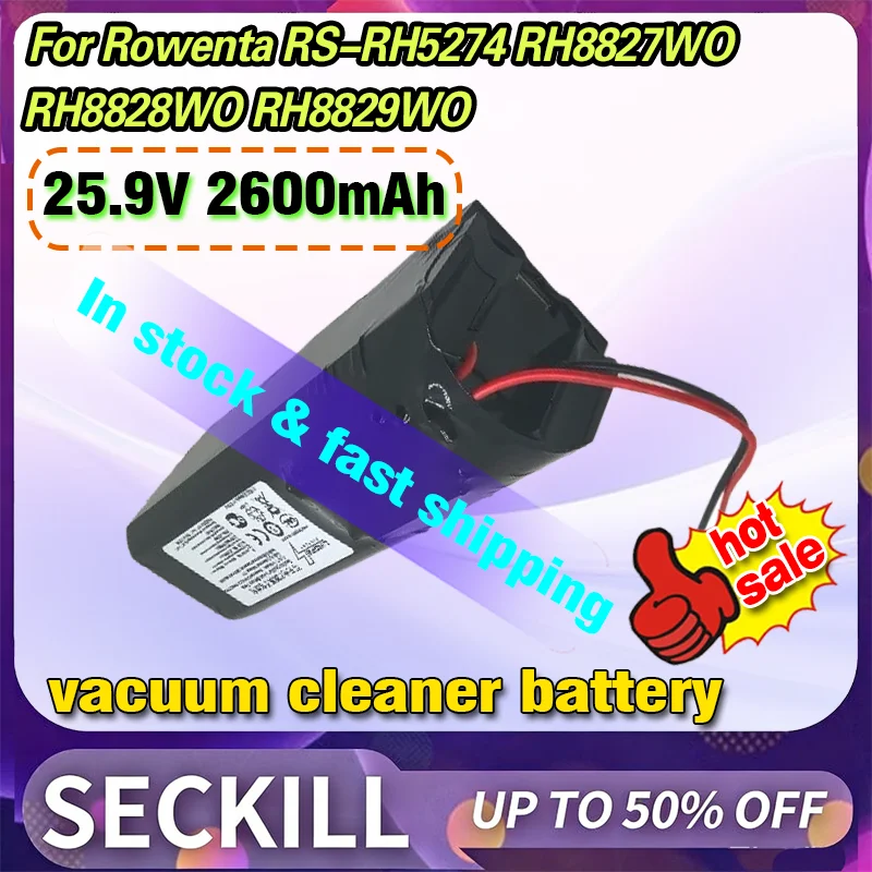 25.9V 2600mAh Robot Vacuum Cleaner Battery for Rowenta RS-RH5274 RH8827WO RH8828WO RH8829WO Replacement Batteries