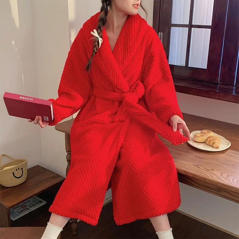 

Женские пижамы из кораллового флиса, зимняя новая модель, минималистичная одежда для сна, однотонный халат, утепленная фланелевая домашняя одежда на флисовой подкладке