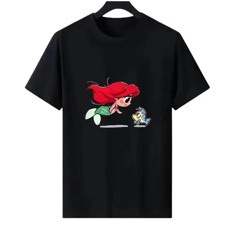 

Disney Princess Pattern Woman Parent-child Clothing Round Neck Kawaii Top Ladies Cheap Y2k Short Sleeves T-Shirt Men Sweatshirts