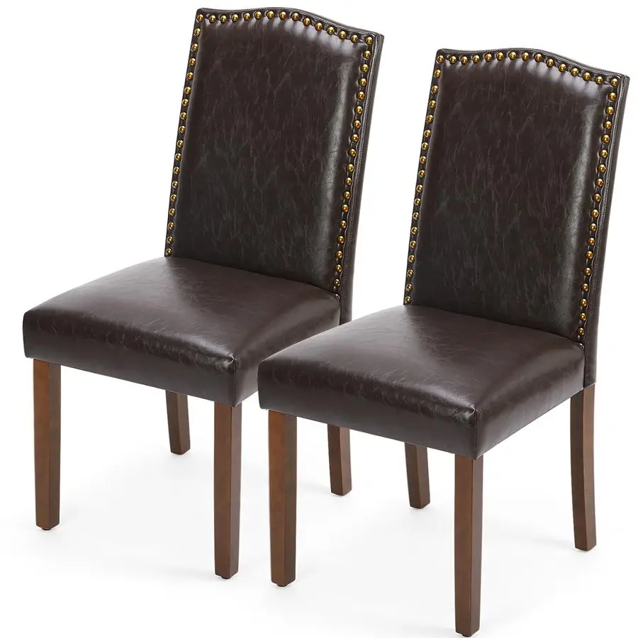 

Upholstered Dining Chairset of 2 PU Leather Dining Room Kitchen Chair with Nailhead Trim and Wood Legs, Modern Side Chairs for