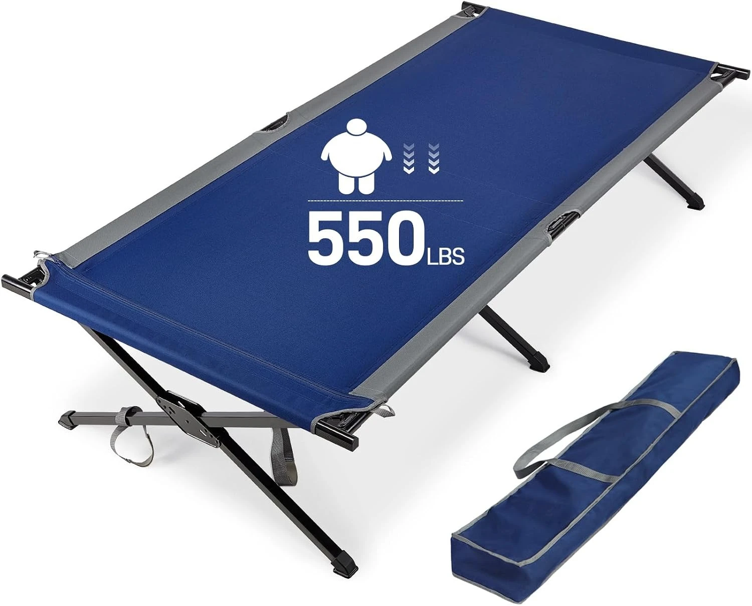 Cama de camping extra ancha para adultos, cama plegable de gran tamaño XXL, resistente, con bolsa de transporte, cama de camping portátil para viajes al aire libre, playa, camping, patio, estructura de acero, gris