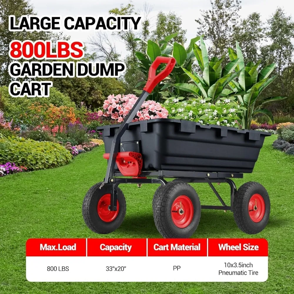 Heavy-Duty Yard Cart with 800-Pound Capacity, 10-Inch Tires, and Quick Release Dumping for Gardening and Heavy Lifting Needs
