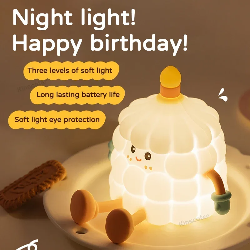 Cake Night Light Bedside Desk Pat Touch Silicone Night Lamp Baby Kids Room Kawaii Decor Ambient Lighting Cartoon Birthday Gifts