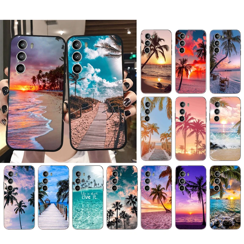 Summer Beach Sea Palm Tree Phone Case for Moto G72 G13 G32 G53 G51 G71 G31 G41 G22 G60 G52 G200 GStylus G30 G10 G20 G50 G Pure