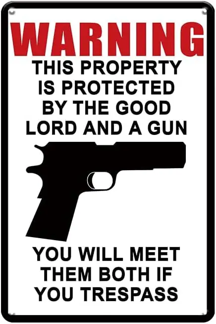 Gun Signs This Home is Protected By Lord and Gun Rust Free,Weather/Fade Resistant,Easy Mounting,Indoor/Outdoor Use Metal Gun Sig