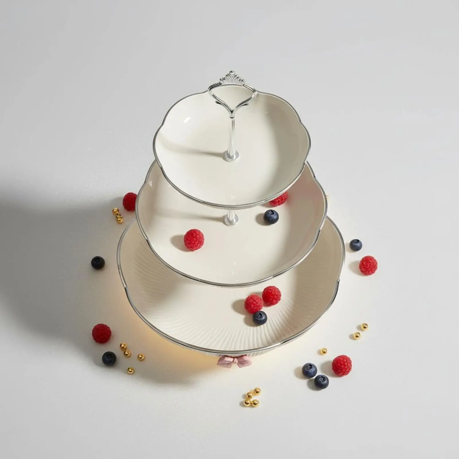 Decorative Candy Dish Drainage Design Tiered Fruit Plate Multi-Tier Dessert Stand Easy to Clean for Living Room, Afternoon Tea