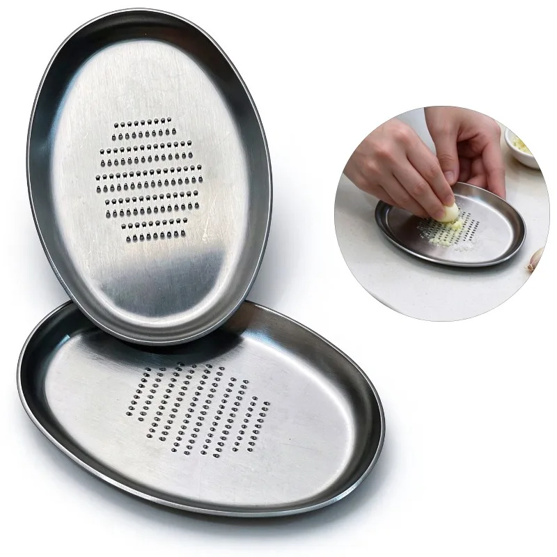430 Stainless Steel Oval Garlic Grater Plate, Portable Ginger Garlic Grinding Dish, purpose Kitchen Grater Tool for Home Cooking
