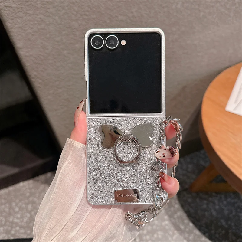 الكورية لطيف القوس الدائري قضية الهاتف لسامسونج غالاكسي Z فليب 7 6 5 Flip6 Flip7 ZFlip5 غطاء مع سلسلة بريق Kawaii حالات Funda #5