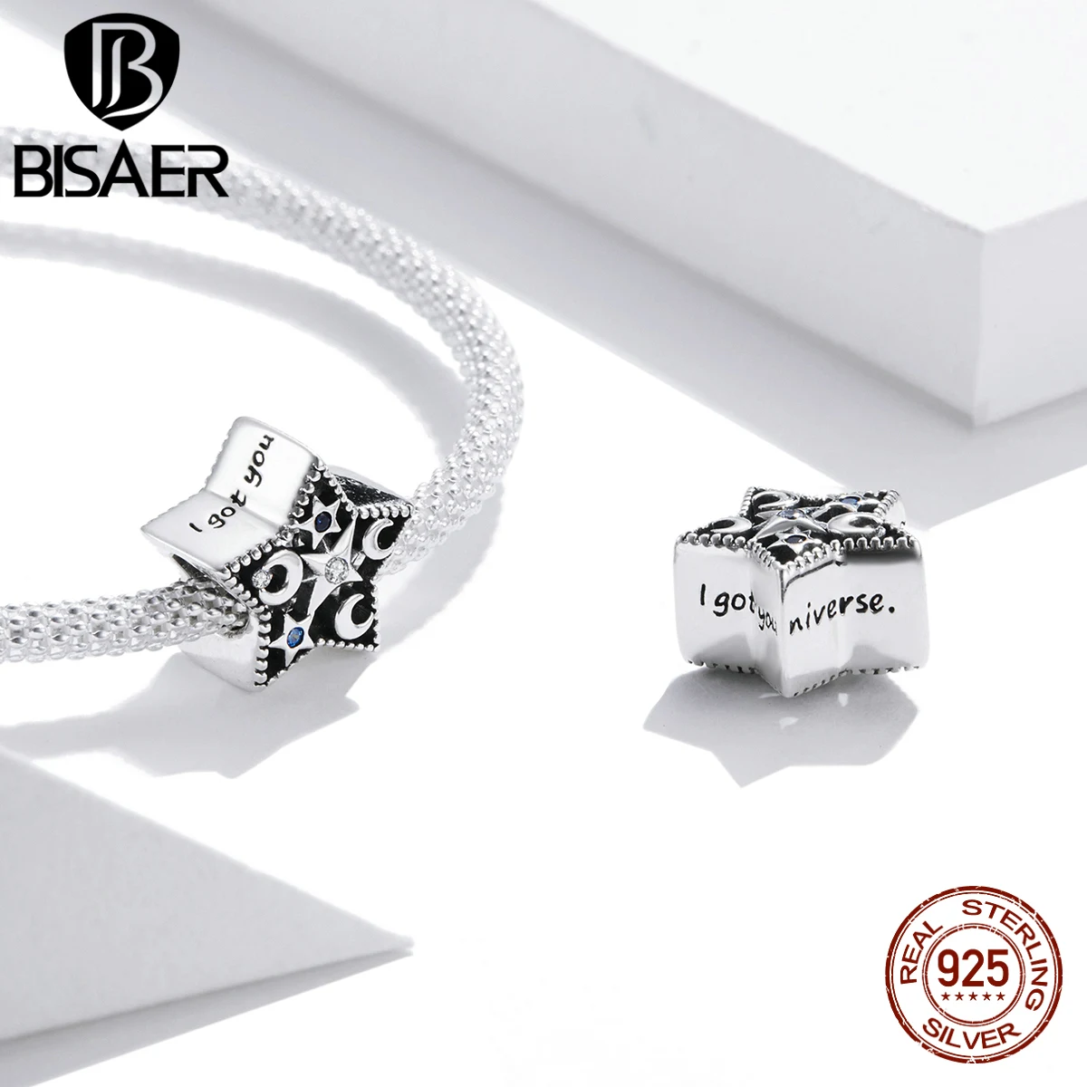 BISAER-colgante de Plata de Ley 925 con forma de estrella y Luna para mujer, abalorio de circonita con forma de ojo de Fátima, pulsera, collar, joyería fina