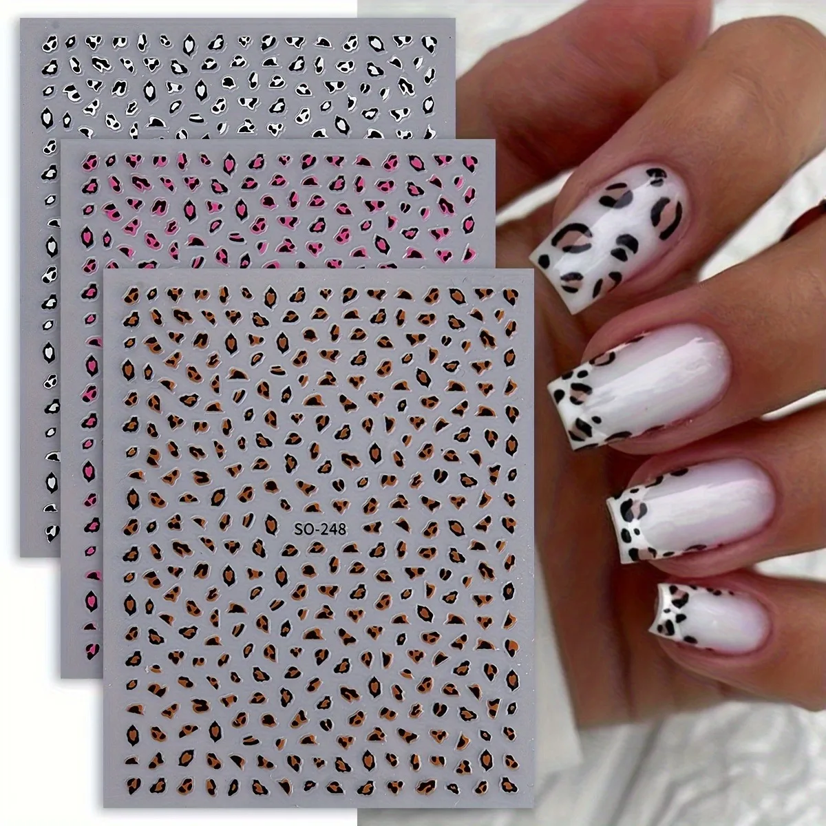 3 peças de adesivos de unhas com estampa de leopardo Meilad, fáceis de aplicar para decoração de unhas DIY, presentes, festas e maquiagem de casamento.