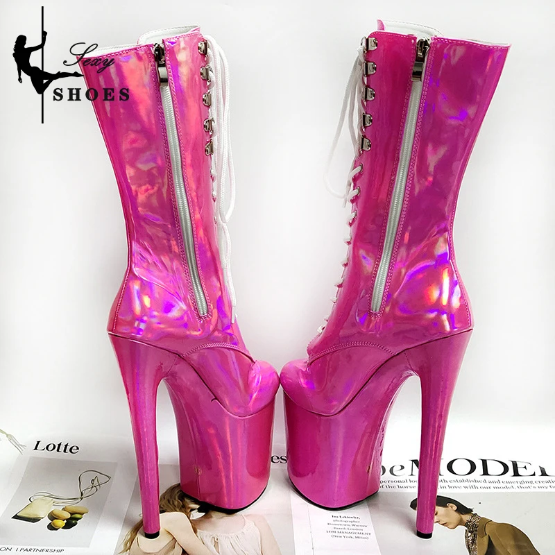 7 pollici/17CM stivaletti da donna Fetish Laser Color Pole dance Shoes stivali moderni a metà polpaccio tacco sottile spogliarellista scarpe con