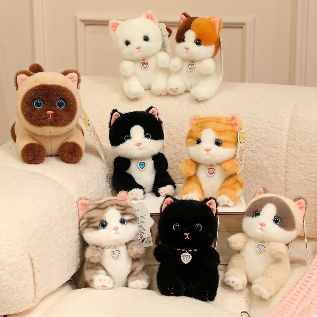 Colgante de peluche de gato de 16 cm, sentado y acostado, colorido, pequeño, de dibujos animados, con llavero decorativo para bolso