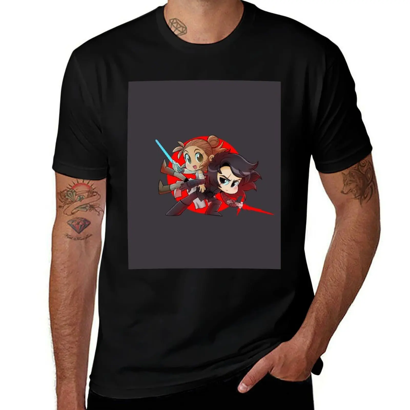 Space Sweethearts - Battle Balance - Chibi Cuties T-Shirt Active Sports Short Sleeve Cotton Shirt