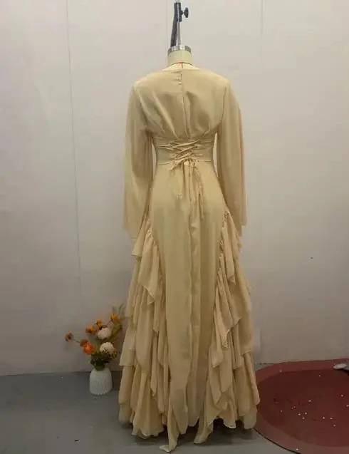 

Women's Sexy Ruffled Waist Cinched Dress Temperament Female Square Neck Long Sleeve Dresses Womens Fashion Slim Party Dresses