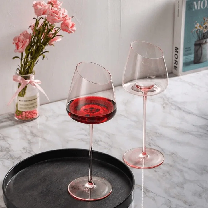 French Pink Flamingo Red Wine Glasses Set Crystal Glass Goblet Creative Inclined Mouth Concave Bottom Champagne Wine Cup view 4