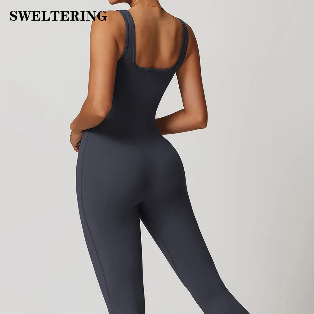 Women Tracksuit Yoga Set Fitness Bell-bottoms Jumpsuits One Piece Fitness Rompers Sleeveless Sportswear Gym Set Workout Clothes