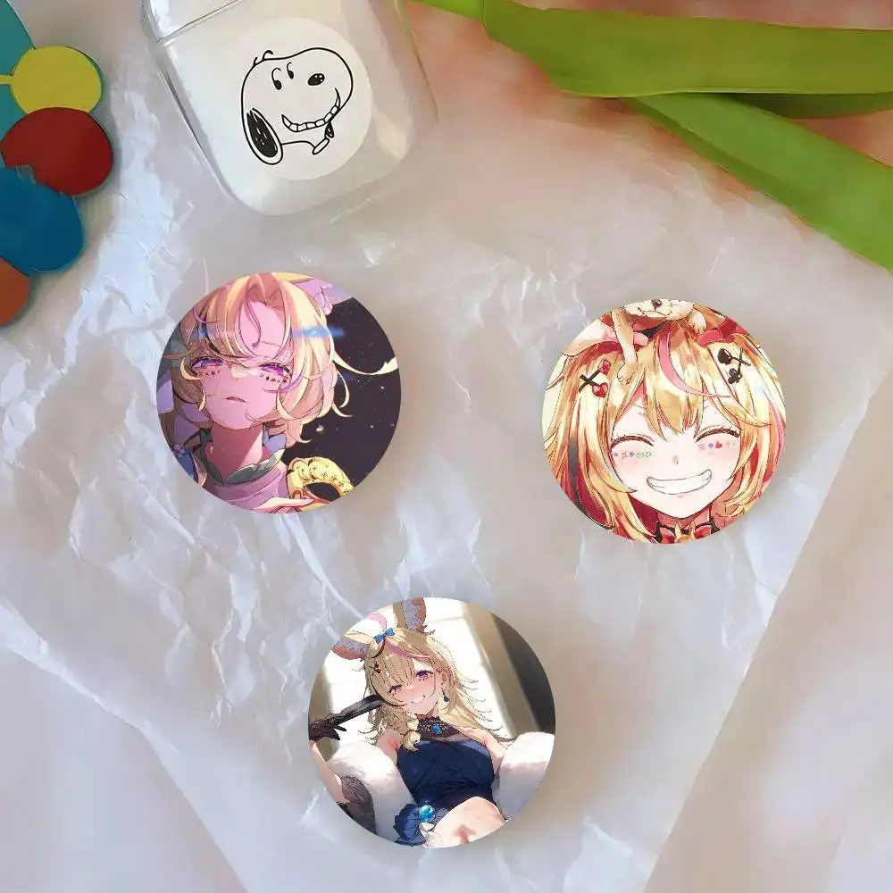 Omaru Polka Anime H-hololive Round Badge Lapel Pins For Backpacks Briefcase Laser Brooch Clothes Gifts
