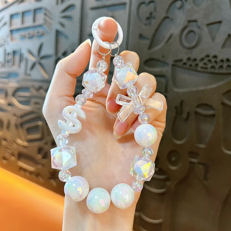 Phone Anti-lost Lanyard Key Short Wrist Pendant Colorful Bead Pendant Women's Hand-held Chain Mobile Phone Keychains