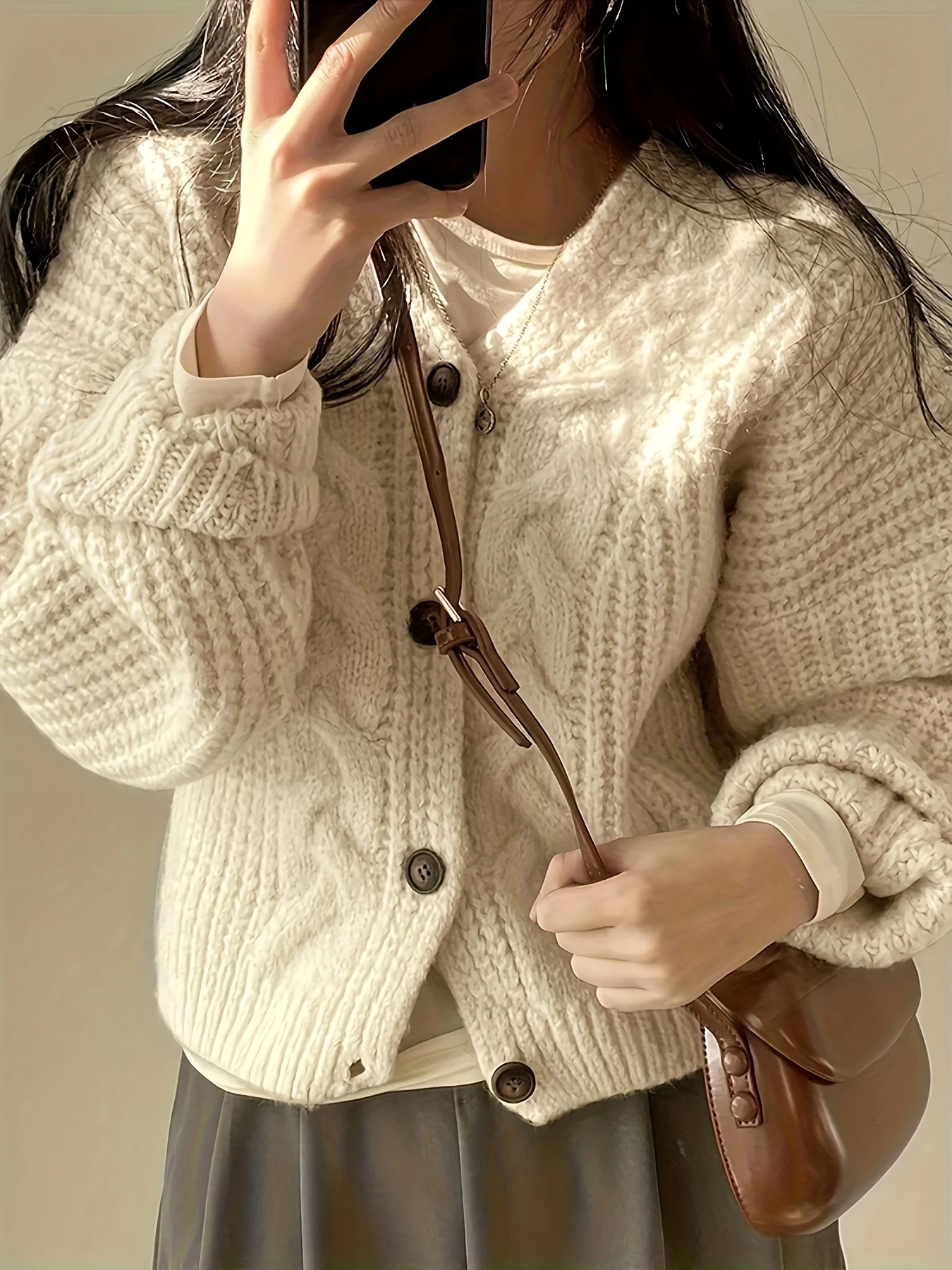 Women\'s Vintage Long Sleeve Button Front Chunky Knit Cardigan Sweater For Fall & Winter