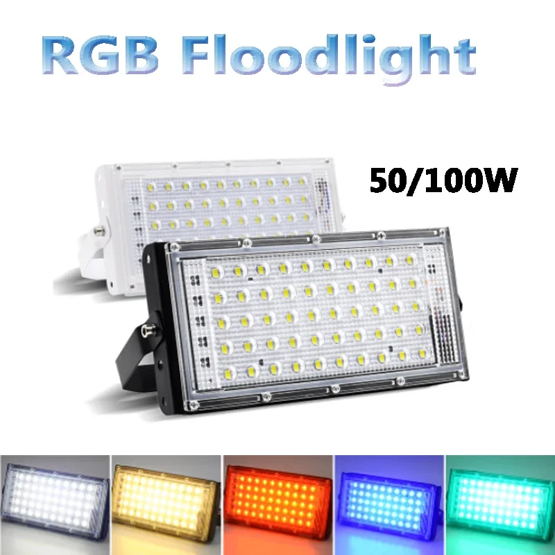 

50/100W LED RGB Floodlight 220V Outdoor Floodlight IP66 Waterproof Reflective Light LED Spotlight Red Green Blue Garden Lighting