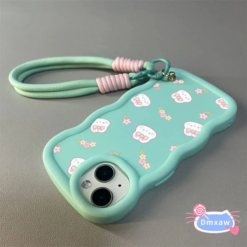 

For Infinix Hot 50 50i 40 Pro 40i 30 30i 12 12i 10 Lite 11 Play 5G 4G Phone Case 3D Wave Strap Cute Rabbit Flower Soft Cover