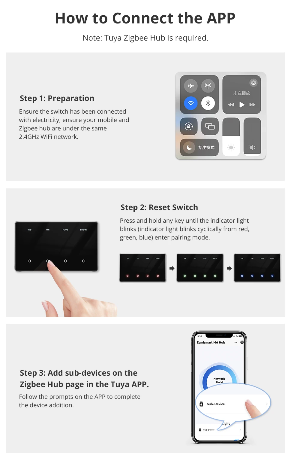 Zemismart US Schwarzer Zigbee DIY Namensschalter Horizontales Touch-Panel Smart Display Bildschirm Lichtschalter Kompatibel mit Tuya Smart Life App – Detail 15