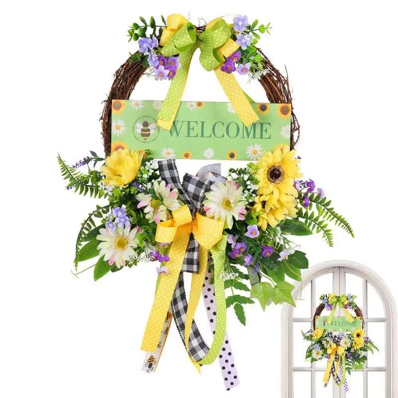 

Искусственный цветочный бант, венки эвкалипта, весенний дверной венок, приветственный дверной знак, праздничный весенне-летний осенний гирлянда, подвески, Декор