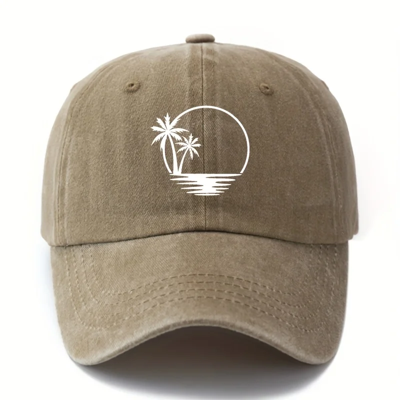 Gorra de béisbol con estampado de árbol de coco, versátil, retro, desgastada, protección solar al aire libre, gorra ligera de pico de pato, gorra de conductor de camión.