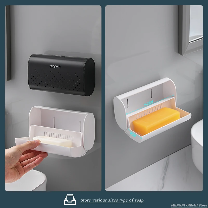 MENGNI Wall Mount Soap Container Box, Durable Soap Case, Easy to Clean, Bar Soap Dish, Bathroom Accessories Sets