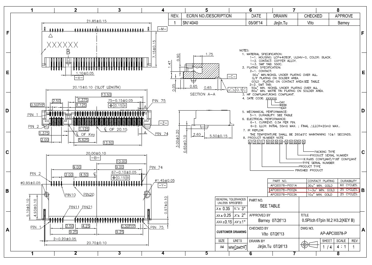 5 шт./APCI0078-P002A APCI0079-P002A интерфейс M2/NGFF