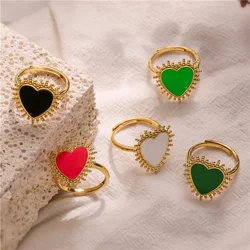 HECHENG, Heart Gold Color Rings for Women BOHO Love Heart Round Enamel Ring Female Finger Statement Fashion Jewelry