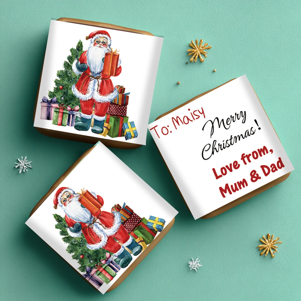 Maßgeschneiderte Weihnachts-Schokoladenaufkleber mit süßem Weihnachtsmann, Party-Buchstaben und Süßigkeiten-Snack-Dekorationen, versiegelte Geschenkaufkleber