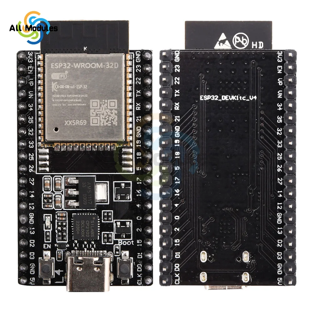 ESP32 DevKitC WIFI + scheda di sviluppo Bluetooth ESP32 dotata di ESP32 WROOM-32D 32U ESP32 modulo WROVER NodeMCU-32 TYPE-C