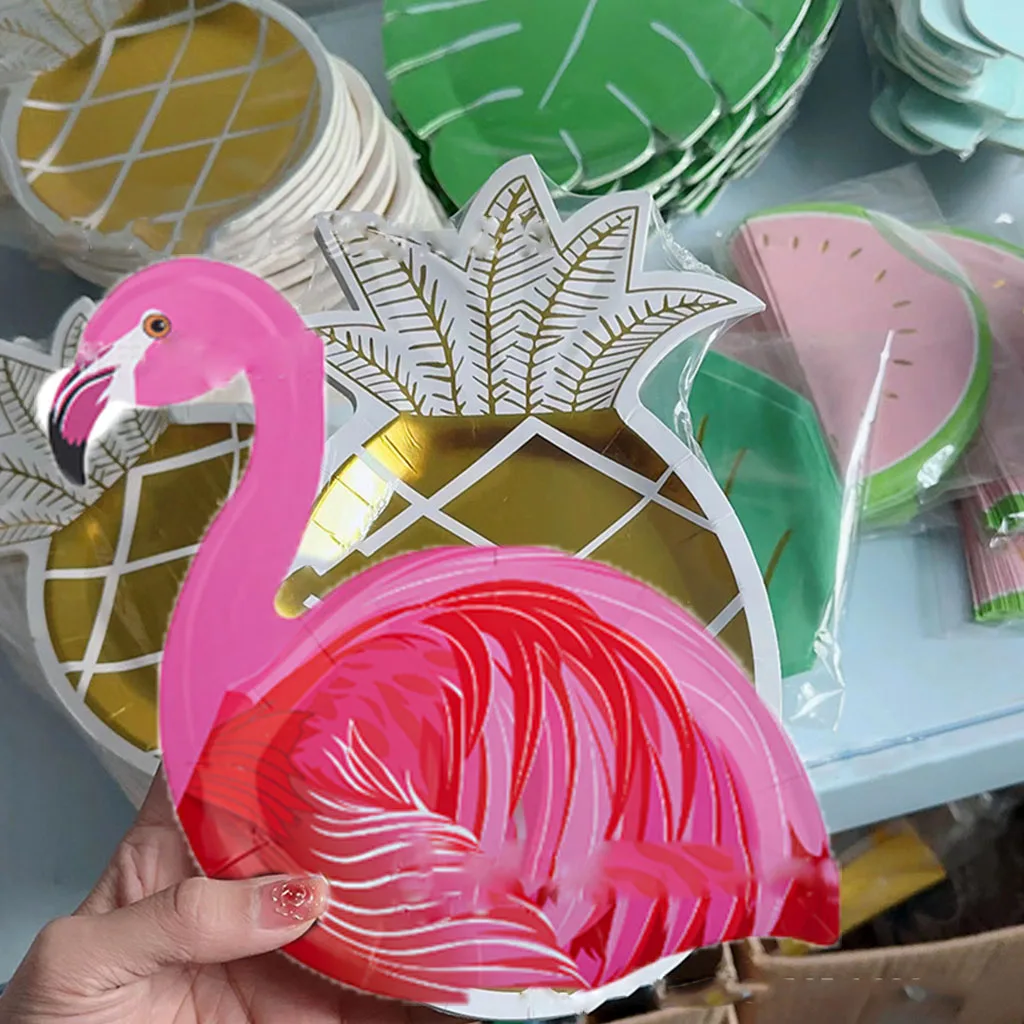 

Flamingo Shape Disposable Plates Summer Flamingo Turtle Leaf Theme Disposable Tableware Girls Flamingo Birthday Party Supplies