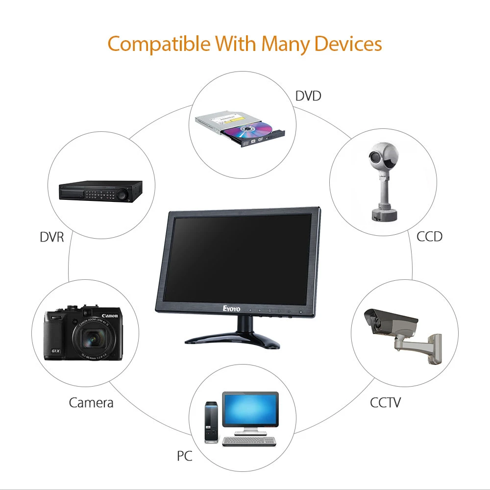 Imagem -06 - Eyoyo 10 Polegada Hdmi Ips Monitor 1920x1200 pc Portátil Display Lcd com Entrada av Bnc Vga para Cctv Câmera de Vigilância Dvd Dvr