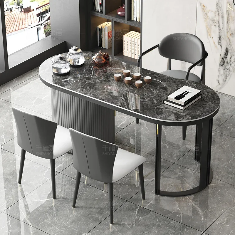 reative light luxury tea table, chair combination, rock board, tea table, home tea table, simple kung fu coffee table set