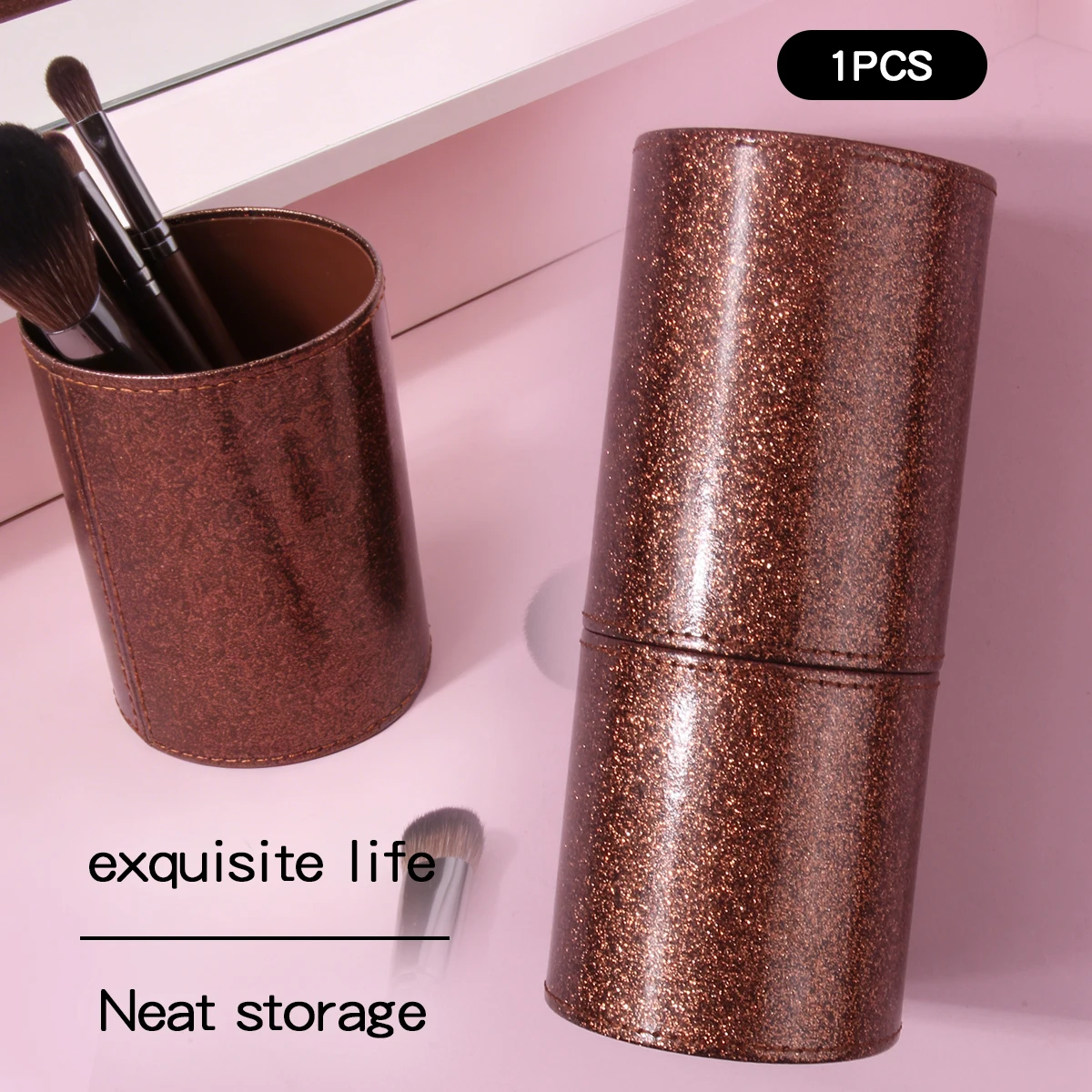 1 Stück kompakter Reise-Aufbewahrungseimer für Make-up-Pinsel – kreisförmiges Deckel-Design ohne Riemen – multifunktionales Make-up-Aufbewahrungswerkzeug