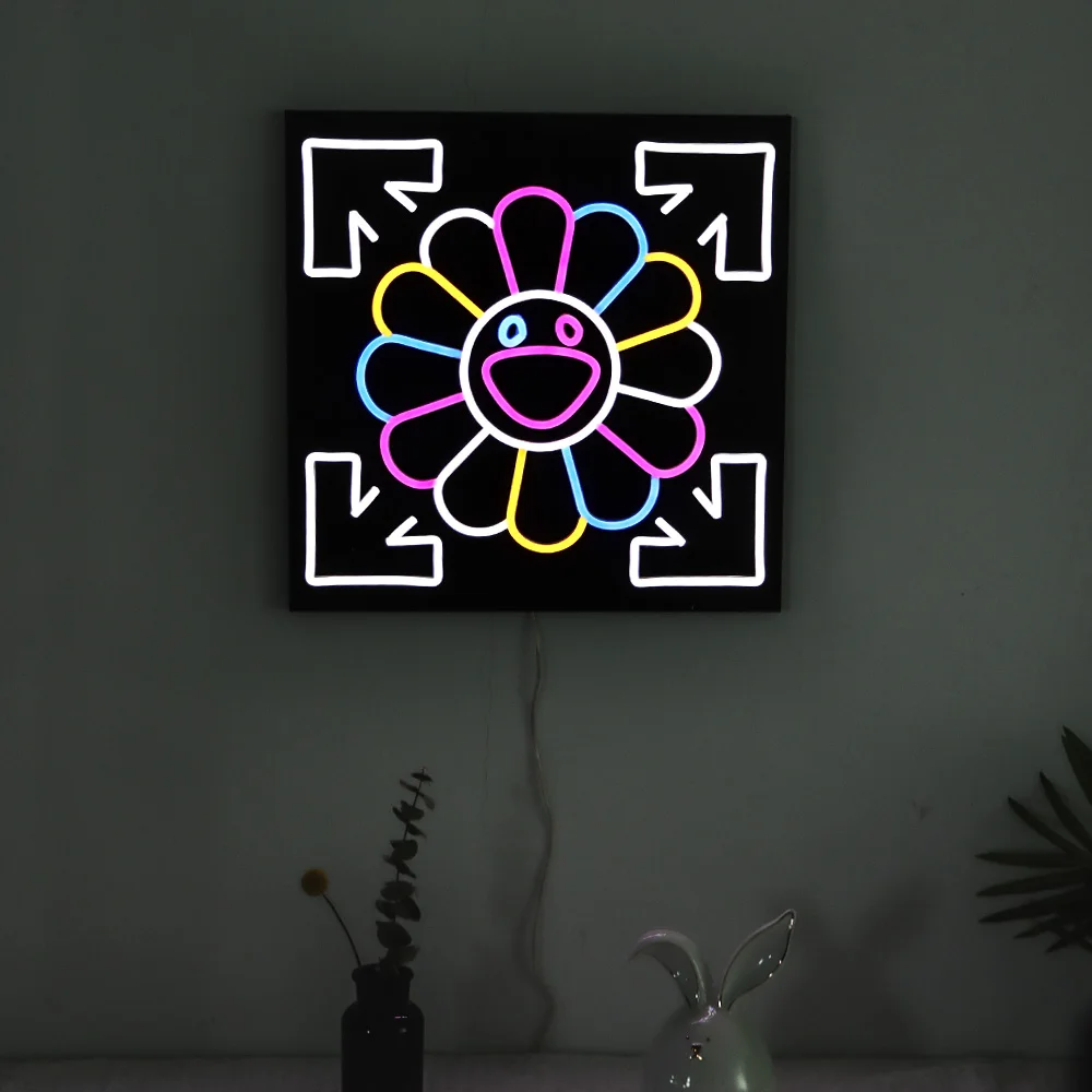 colorful flower neon with black acrylic backboard, led neon sign,beautiful led neon sign,flexble neon