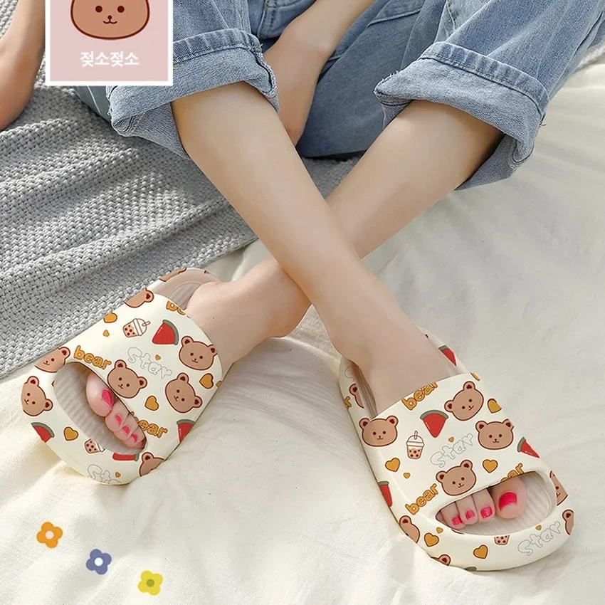 Home House Slippers Cloud Women Teddy Bear Cartoon Summer Non Slip Slides Indoor Outdoor Men Shoes Flat platform Female Sandals