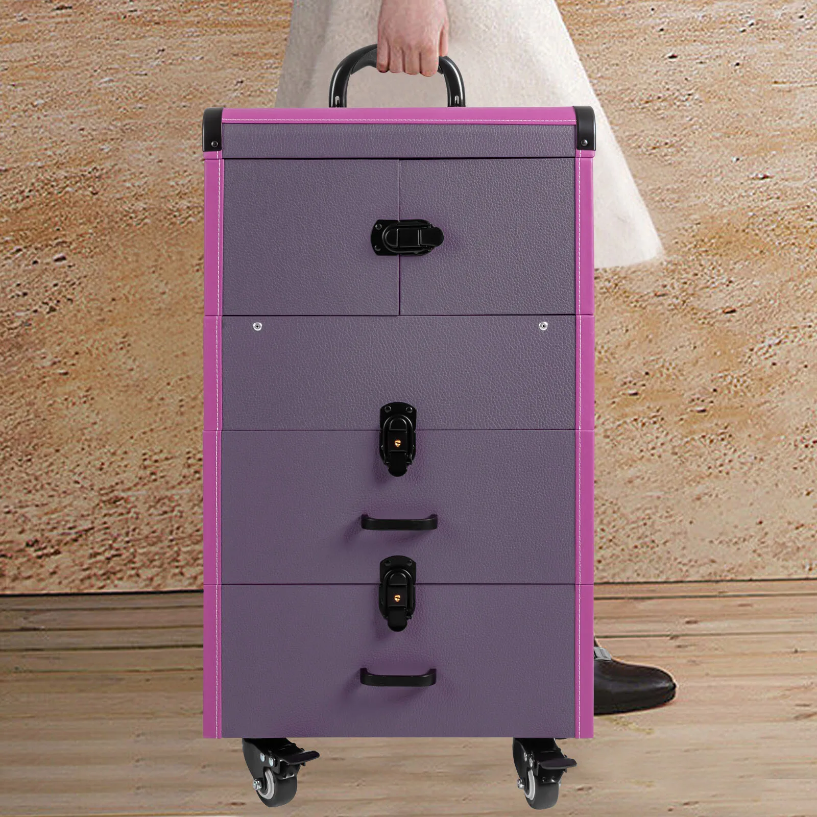 

Rolling Makeup Case Beauty Organizer Box Lockable Cosmetic Case Trolley