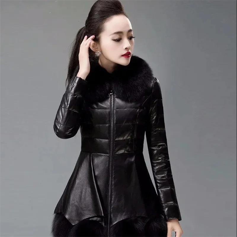 2025 Winter New PU Leather Jacket Faux Fur Coat Women\'s Thick Warm Cotton Jacket Long Slim Oversize Leather Coat Fur Collar Coat